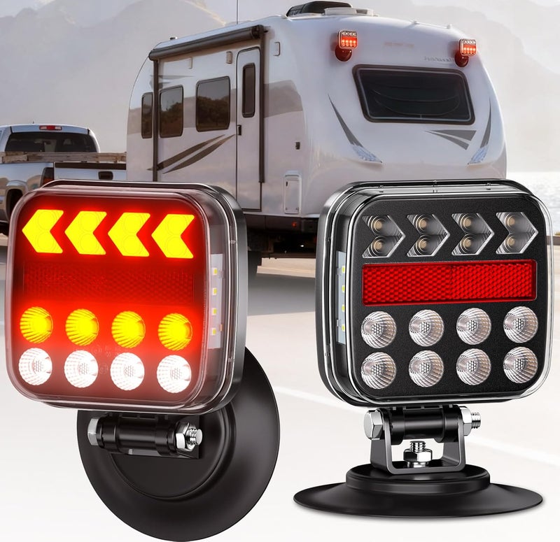 Ehaho مجموعة أضواء مقطورة لاسلكية مغناطيسية، أضواء LED محمولة مع مقاومة للماء IP67، ضوء خلفي بشحن سريع مع 9 ساعات من وقت التشغيل، إشارة انعطاف ضوء فرامل عكسي لمقطورة RV قارب شاحنة سيارة - Image 1